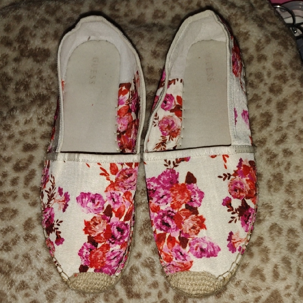 Guess Pink and Cream Espadrilles with Floral Design